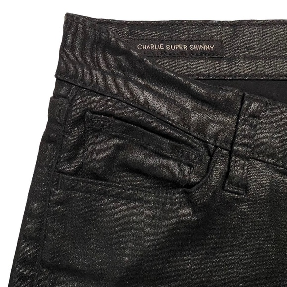 Lucky Brand Charlie Super Skinny Black Shiny Coated Mid Rise Jeans 6 28 - Picture 13 of 16